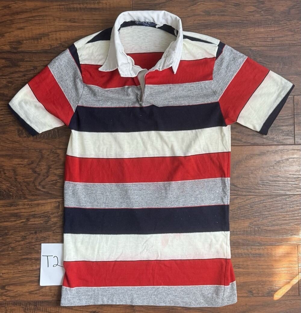 Vintage Dee Cee Striped Polo Rugby Shirt Mens Small Red White Blue USA Made